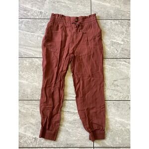 Express Womens Extreme High Rise Linen Blend Paperbag Jogger Pants Rust Small